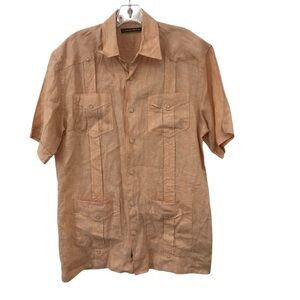 Cubavera Men’s Panel Linen Guayabera Shirt Orange Size Medium
